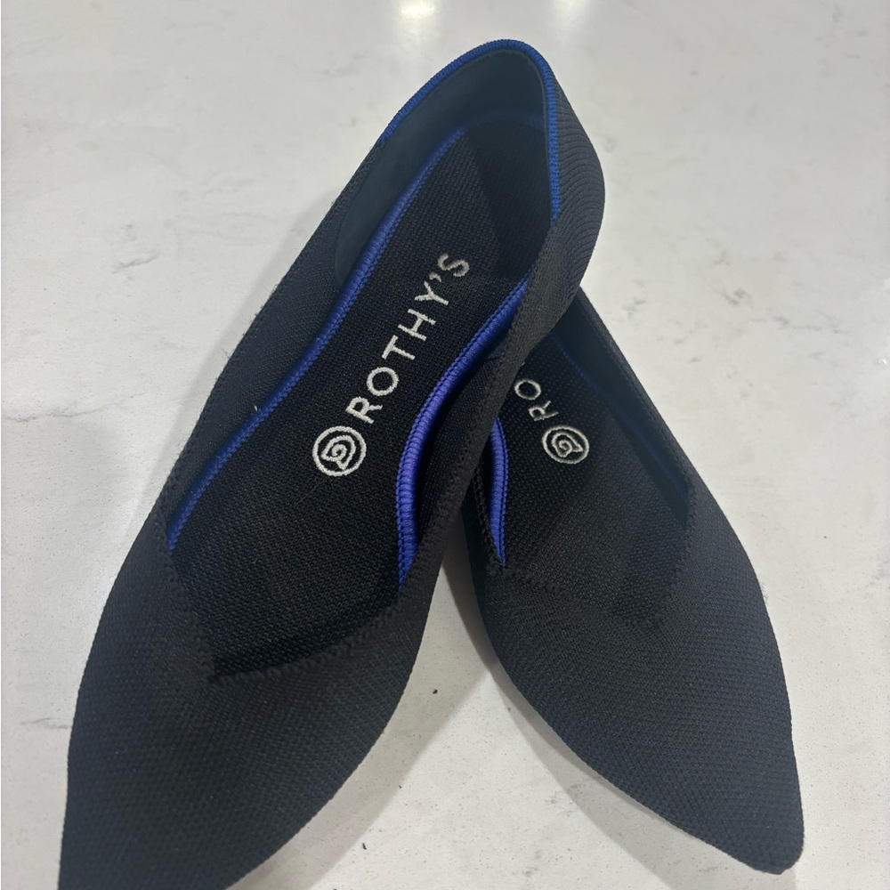 Rothy's Women's Black Flats with Blue Trim